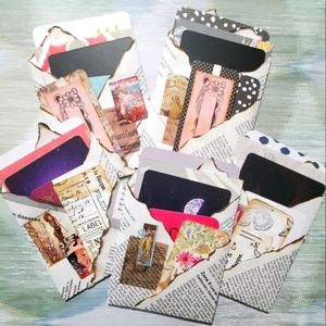 😀 HAND CRAFTED Bookpage pockets set of 5 junk journal ephemera penpal
